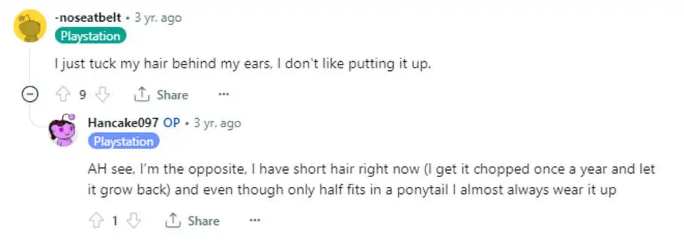 Push long hair back of ears Push long hair back of ears