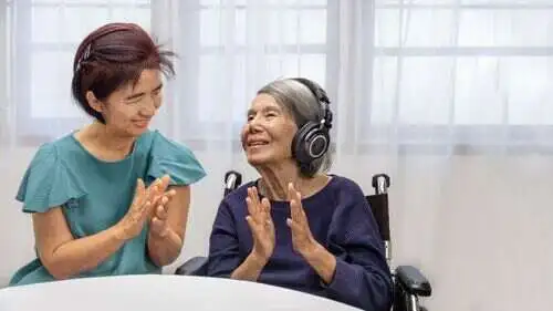 Women doing sound therapy. Women doing sound therapy.
